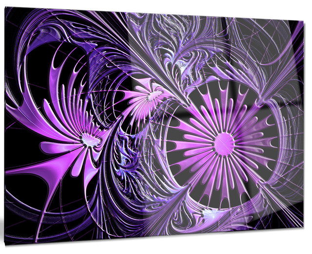 "Embossed Purple Floral Shapes" Glossy Metal Wall Art Contemporary