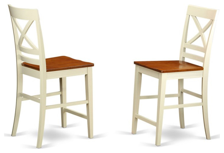 East West Furniture Quincy 11" Wood Counter Stools in Cream/Cherry (Set of 2)