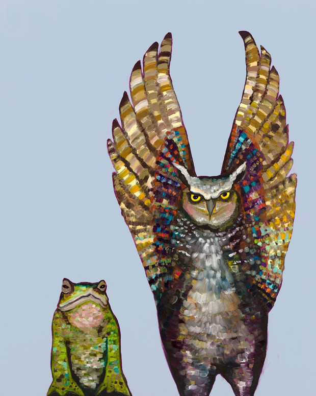 "Owl & Toad - Light Blue" Canvas Wall Art by Eli Halpin, 24"x30"