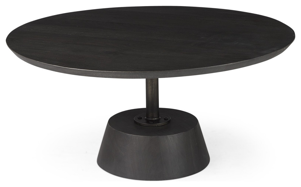 Black Wooden Pedestal Base Coffee Table Industrial Coffee Tables