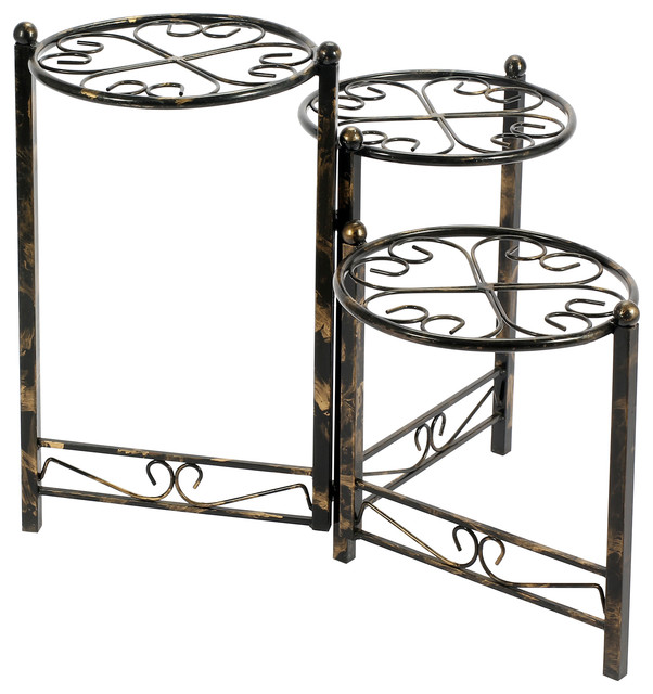 24.41" Tall 3Tier Cast Iron Plant Stand, Irish Clover Design, Black