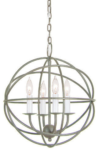 Four Light Globe Chandelier, Aged Silver