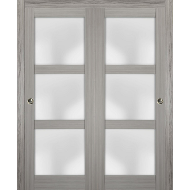 Closet Frosted Glass Bypass Doors 60 x 96, Lucia 2552 Grey Ash