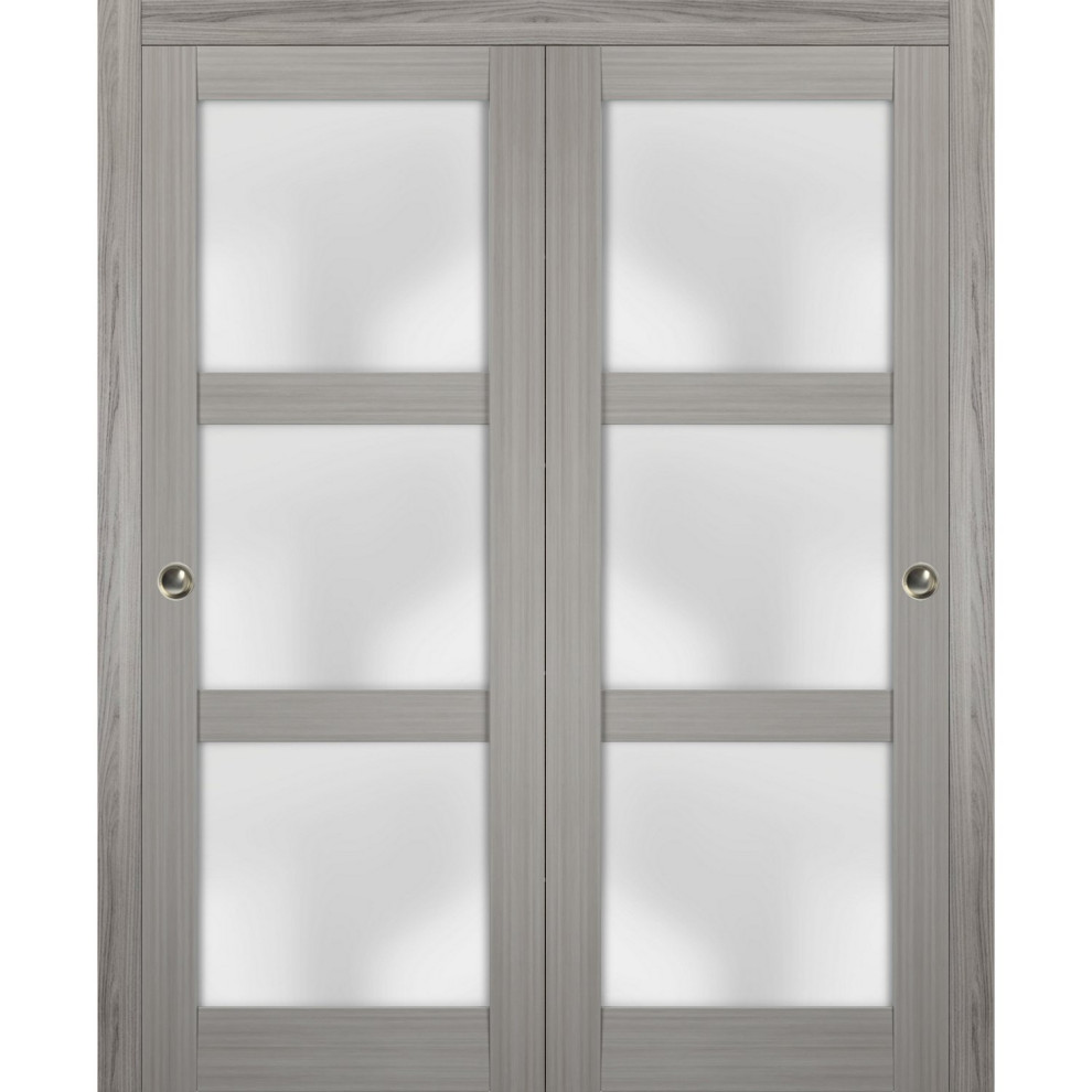 Closet Frosted Glass Bypass Doors 60 x 96, Lucia 2552 Grey Ash