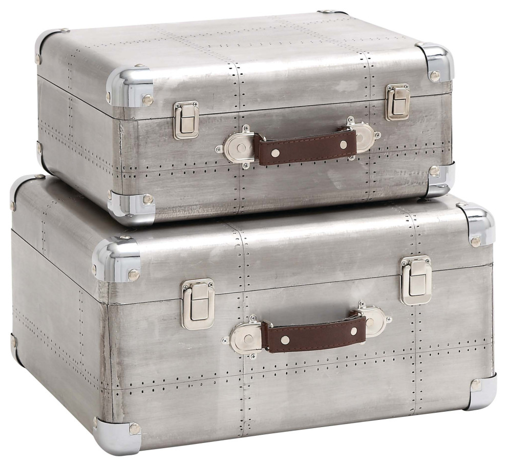 Zimlay Contemporary Silver Wood And Aluminum Set Of 2 LuggageStyle
