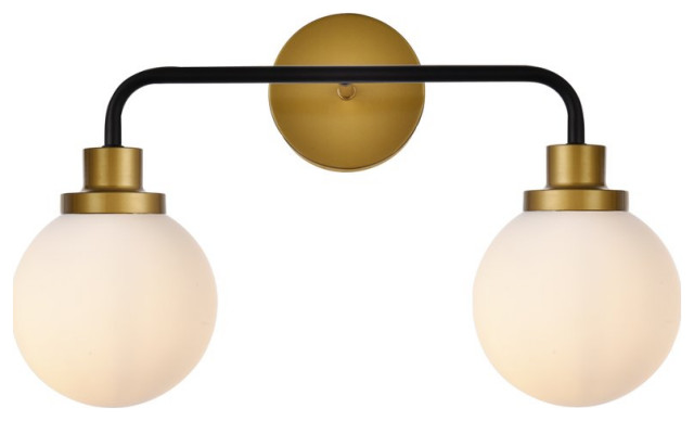 Helen 2-Light Bath Sconce, Black With Brass With Frosted Shade