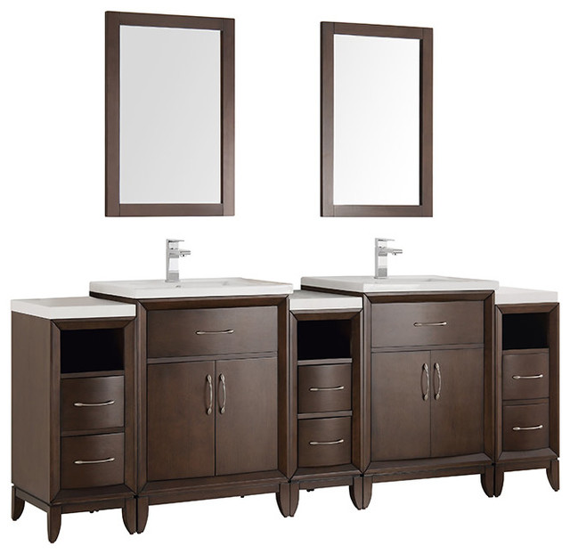 Fresca Fvn21 84ac Cambridge 2 Sink Bathroom Vanity With Mirrors Antique Coffee