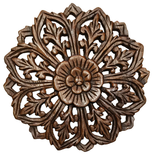 Round Wood Wall Art round teak wood oriental carved wall plaque. floral relief wood Round Wood Wall Art round teak wood oriental carved wall plaque. floral relief wood