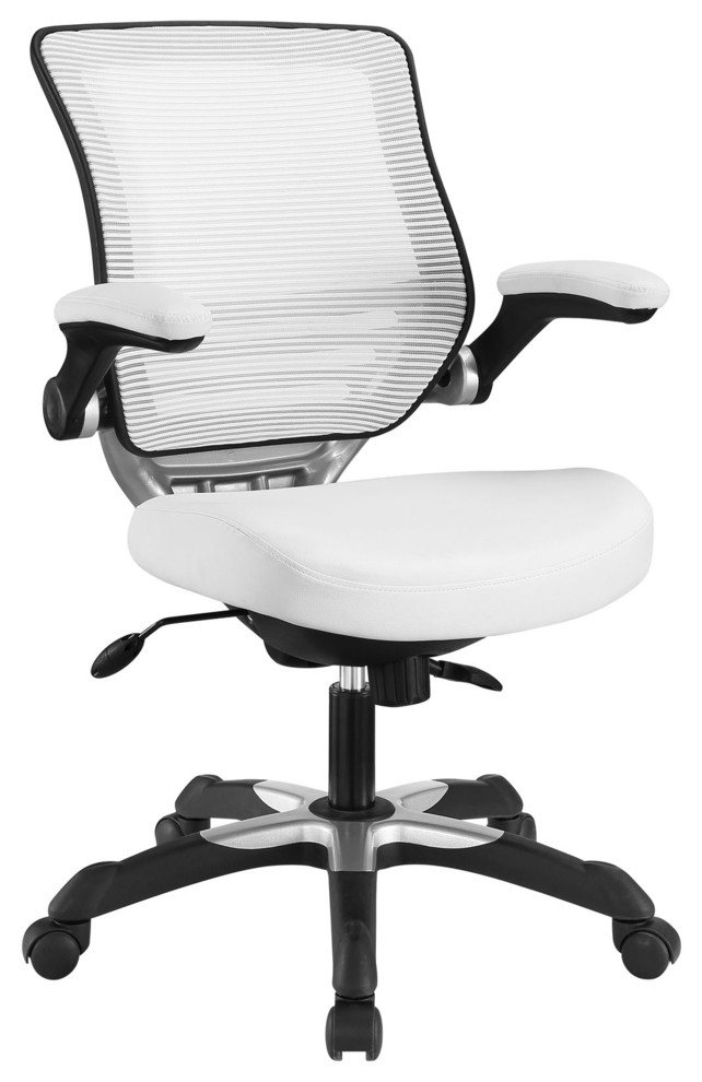 Modern Contemporary Vinyl Office Chair, White Fabric Contemporary