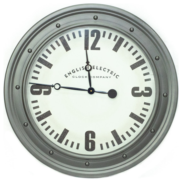 Retro 31.5" English Electric Wall Clock With Gunmetal Frame Beach