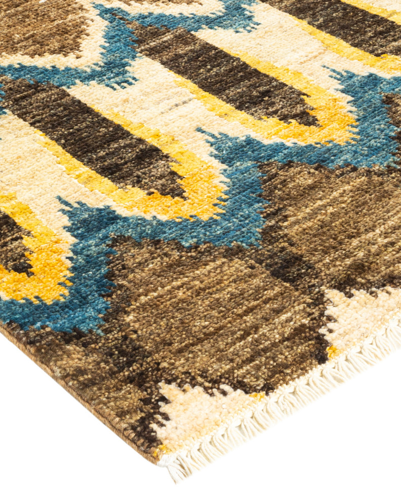 Modern, One-of-a-Kind Hand-Knotted Area Rug, Yellow, 2'9"x12'3"