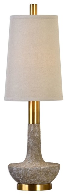 Elegant Curved Stone and Brass Table Lamp, Buffet Slim Tall