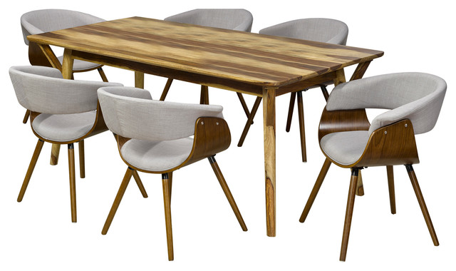 7 Piece Solid Sheesham Wood Dining Table Set Midcentury 7 Piece Solid Sheesham Wood Dining Table Set