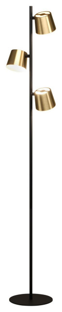 Altimira, 3 Light LED Floor Lamp, Structured Black, Brass/White Metal Shades