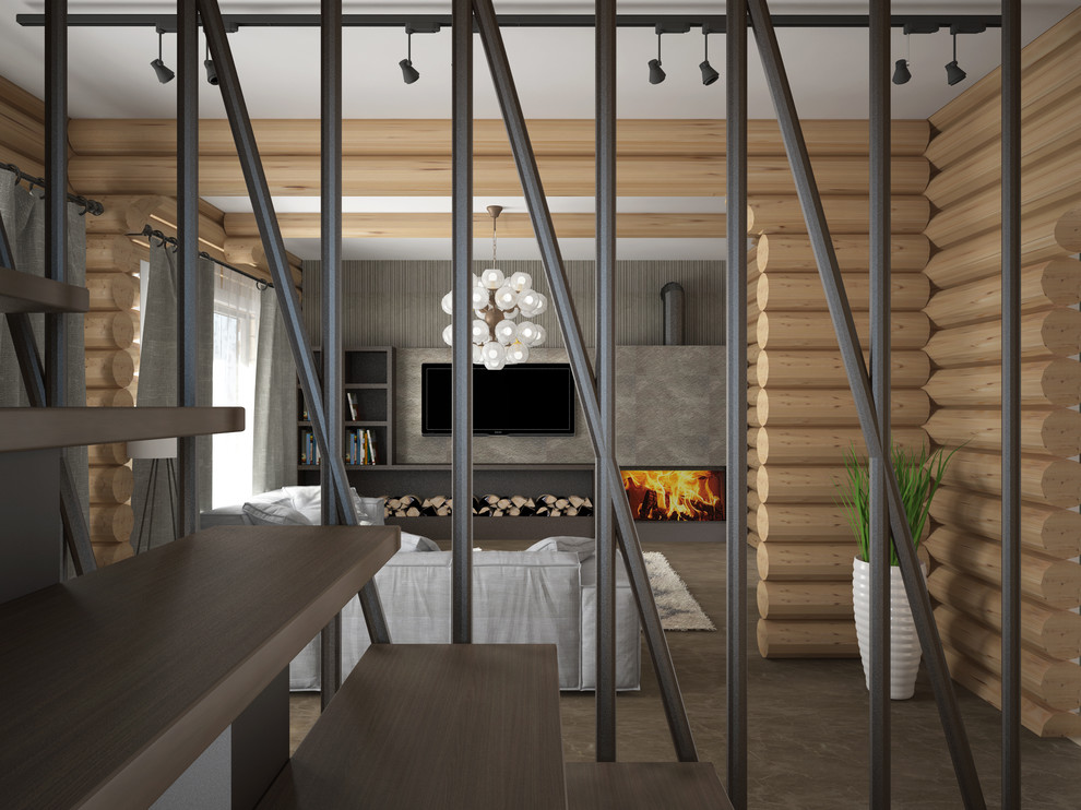 Современный интерьер в бревенчатом доме