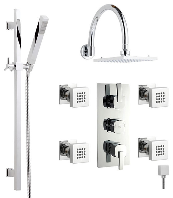 Arco Thermostatic Triple Shower Valve Faucet with Diverter, Fixed Square Head, S