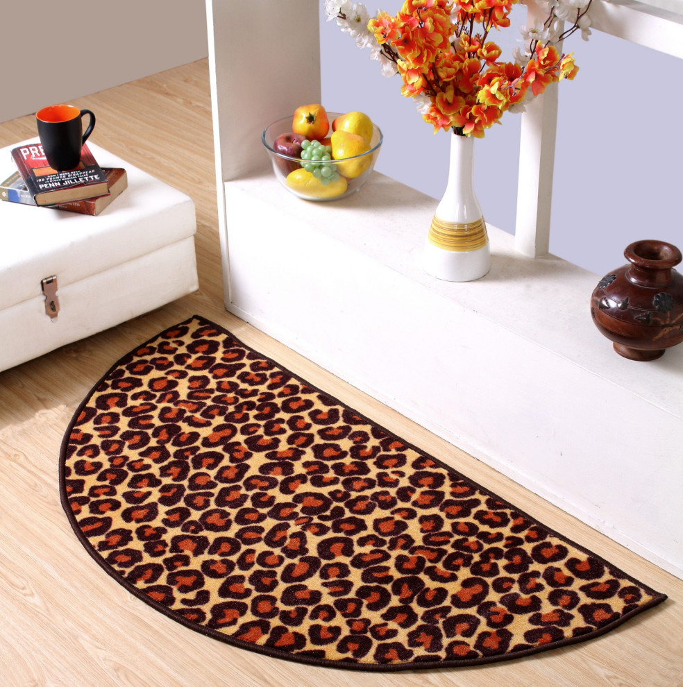 Cheetah Real for Dining Room, Area Rug, 24" x 48" Half Round Contemporary Doormats by
