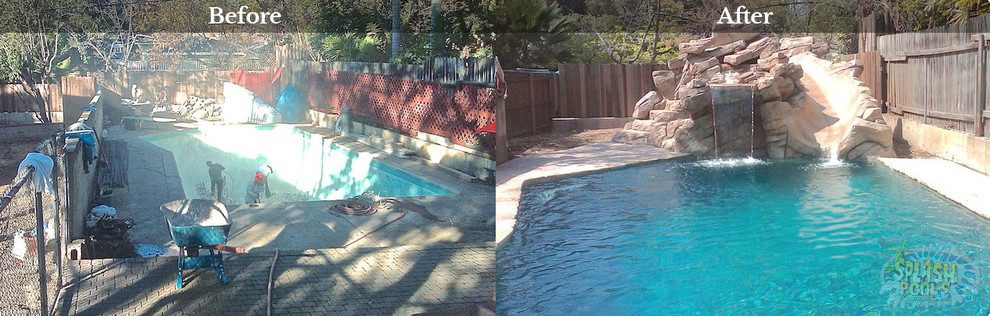 Cette photo montre une piscine naturelle et arrière de taille moyenne et sur mesure avec un point d'eau.