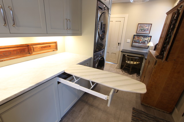 Ironing Board Drawer Hidden Behind Drawer Front In Laundry Room