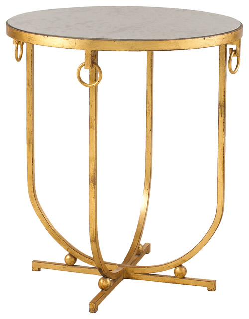 Jacques French Hollywood Regency Gold Leaf Antique Mirror Side Table
