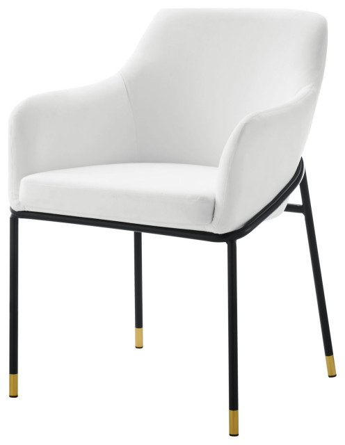 Dining Chair, White Black, Velvet, Modern, Mid Century Cafe Bistro Hospitality