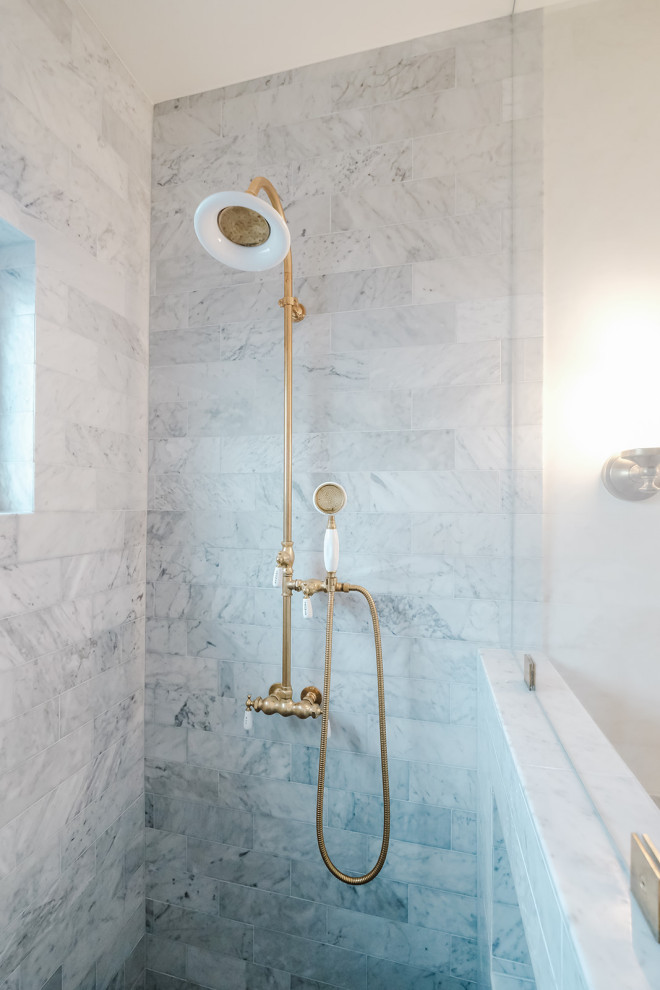 Classic hexagon mosaic tile bathroom remodel