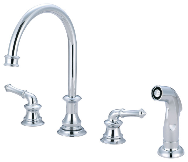Del Mar Two Handle Kitchen Widespread Faucet, Polished Chrome