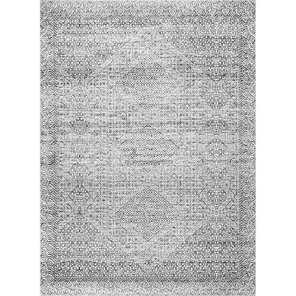 nuLOOM Hart Machine Washable Abstract Tribal Area Rug, Gray, 2' 6"x8'