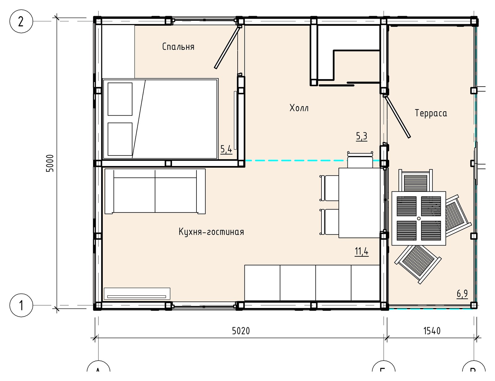 План расположения мебели на отметке 0.000