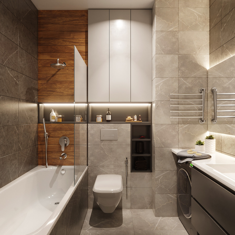 Вместо полок использованы ниши, подсвеченные мягким светом, а дополнительное хра