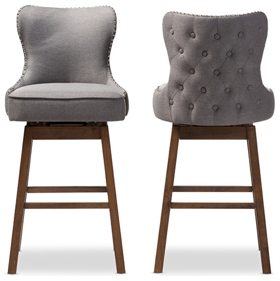 Gradisca Brown Wood And Tufted Swivel Barstool Set Of 2 Gradisca Brown Wood And Tufted Swivel Barstool Set Of 2 Gray