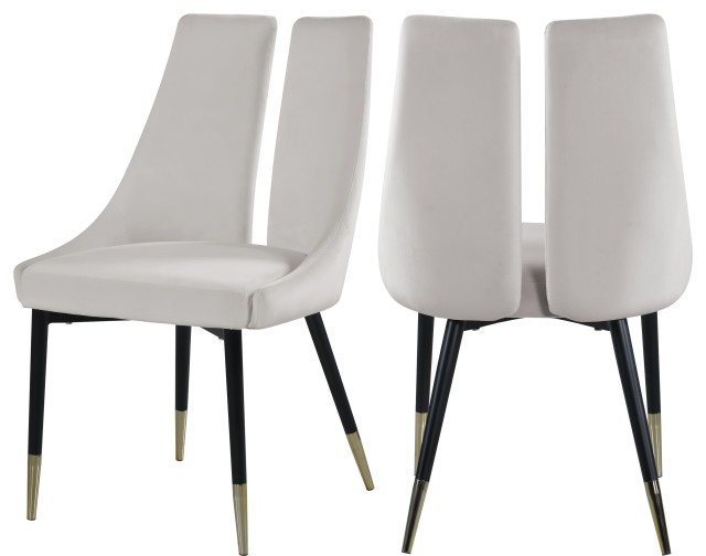 Sleek Velvet Upholstered Dining Chair, Set of 2 Midcentury Dining
