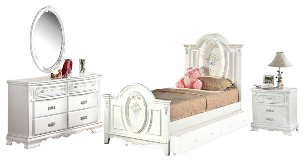Florie 4Piece Bedroom Set, White Traditional Kids Bedroom