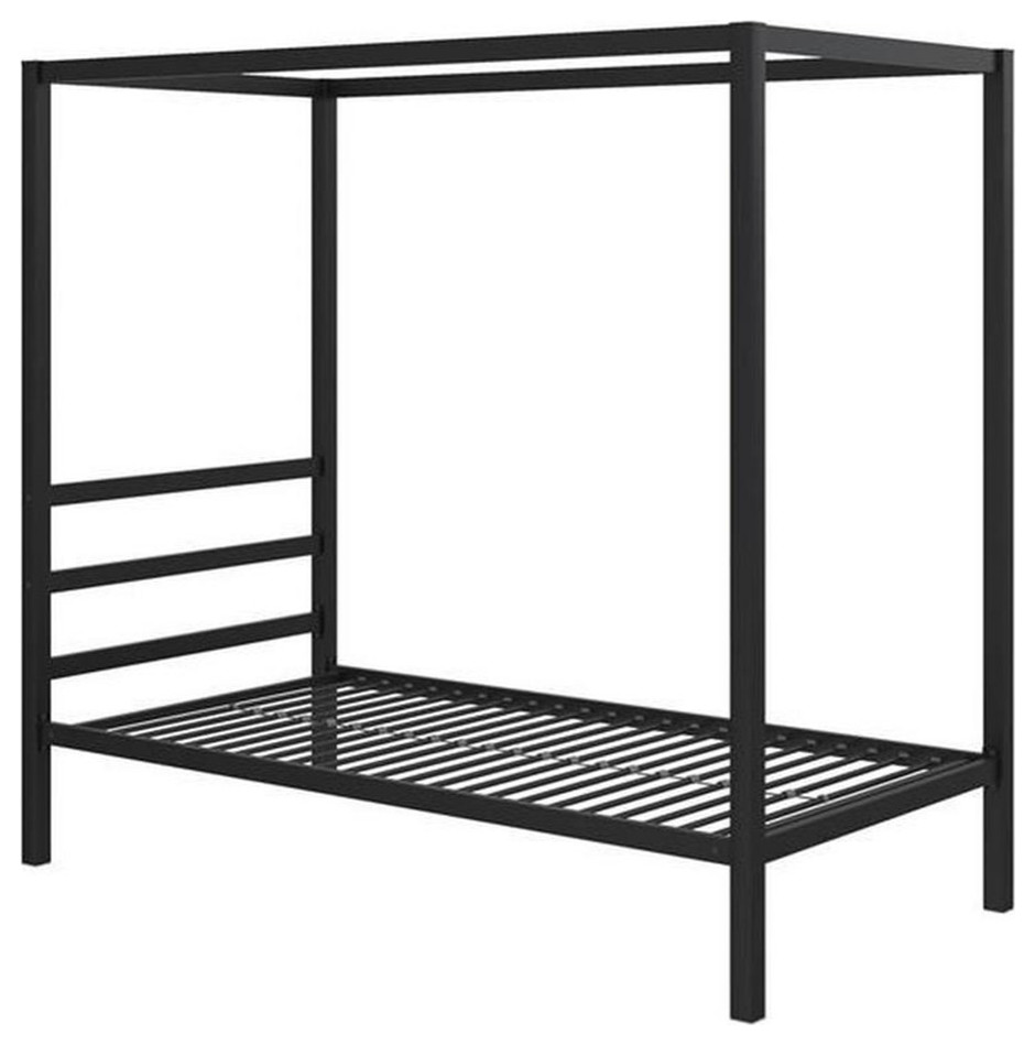Pemberly Row Modern Metal Canopy Poster Bed in Twin in Black