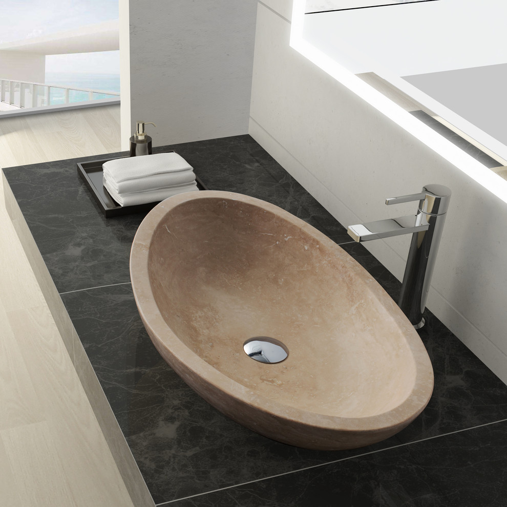 Livingston Stone Vessel Sink in Beige Travertine Modern San