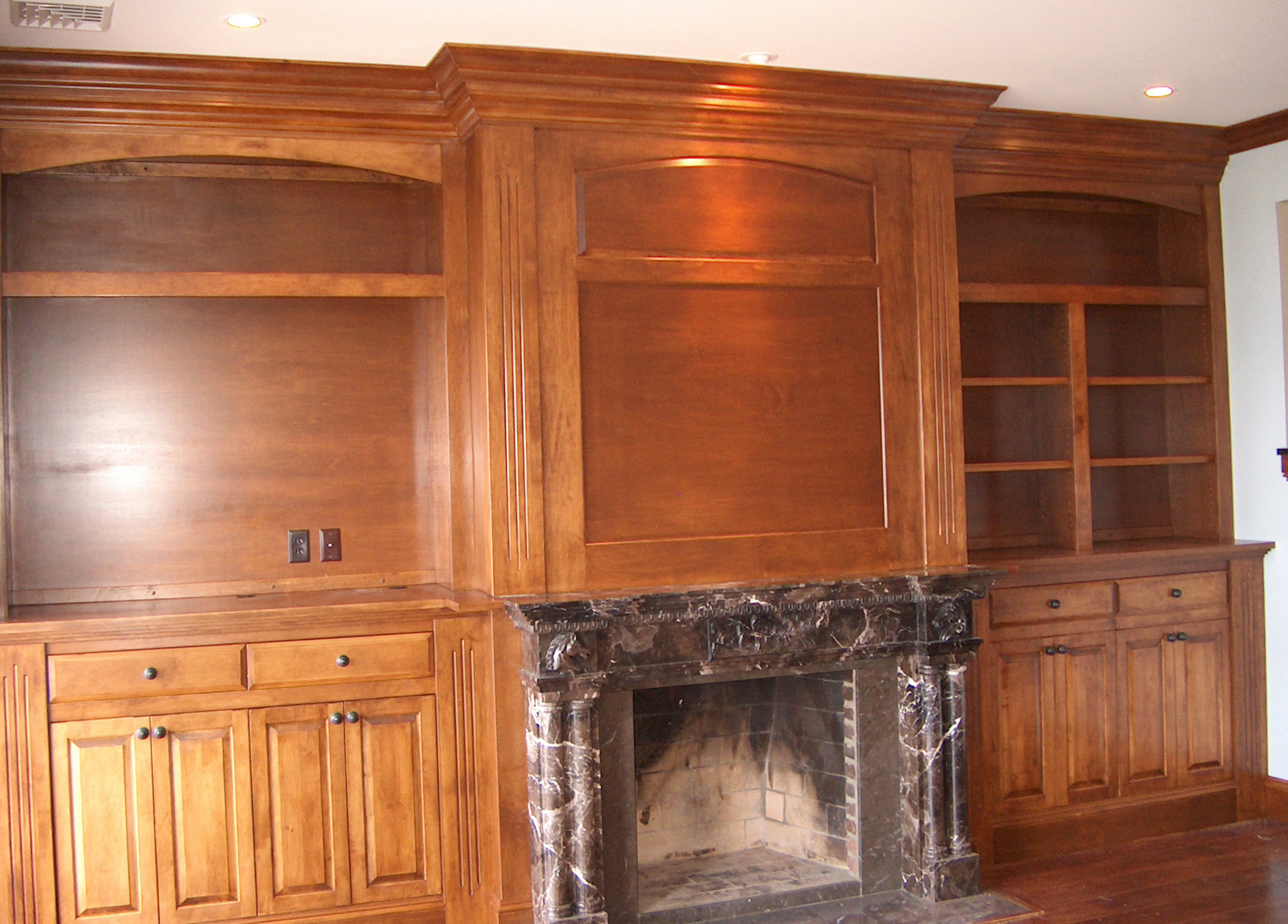 Mankarios Living Room & Media Center, in dark stained maple.