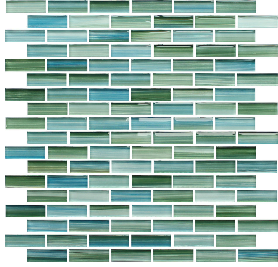 Rip Curl Green and Blue Hand Painted Glass Mosaic Subway Tile