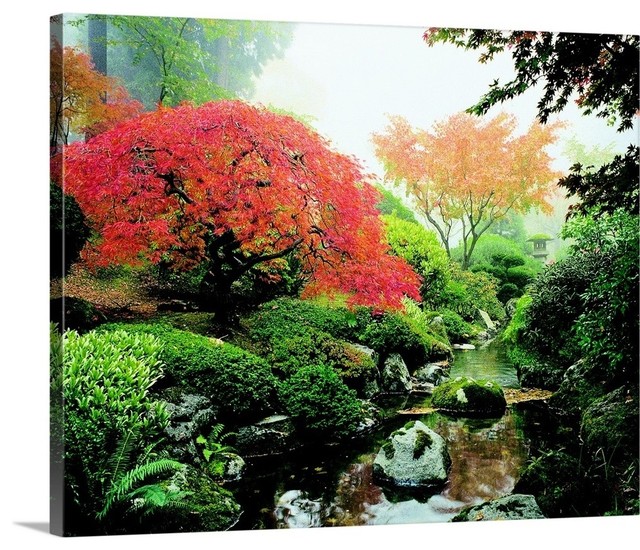 Japanese Garden I Wrapped Canvas Art Print Rustic Prints And Posters by Great Big Canvas