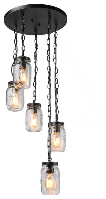 Modern 5 Light Glass Mason Jar Ceiling Lights Industrial