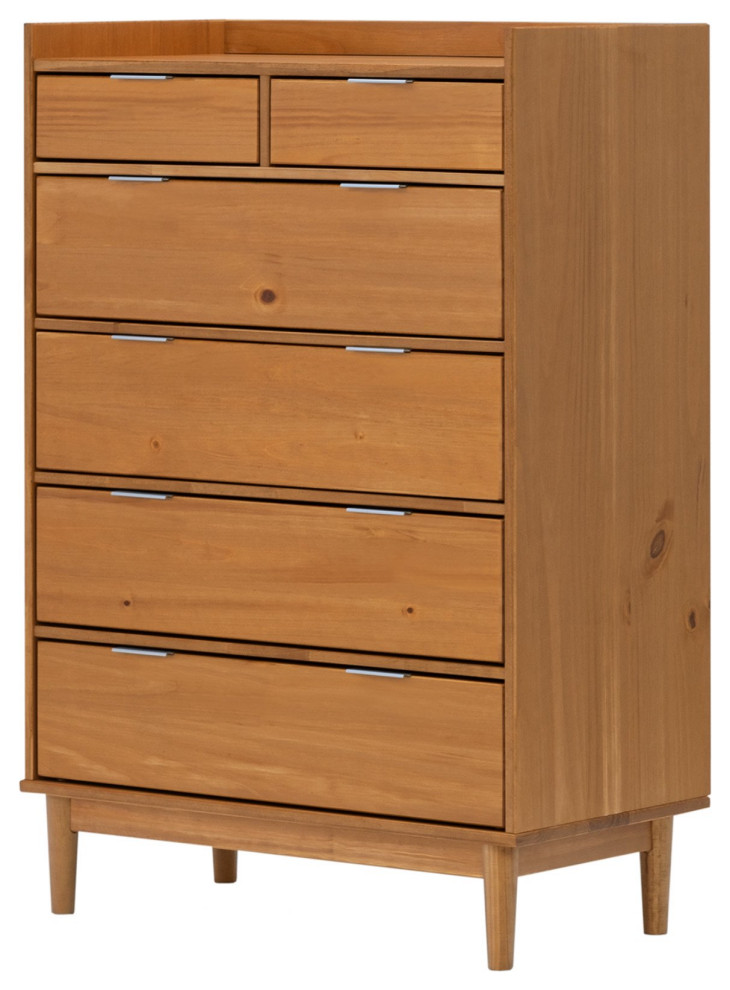 Retro Modern Vertical Dresser, Round Tapered Legs & 6 Spacious Drawers