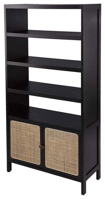 Cabinet With Rattan Doors, Black Bookcase With Cabinet Doors