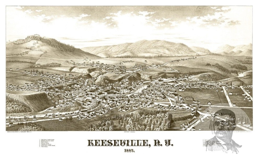 Old Map of Keeseville New York 1887, Vintage Map Art Print, 12"x18