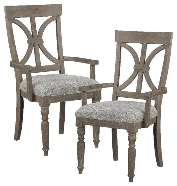 Lexicon Wood Dining Room Arm Chair in Driftwood Light Brown (Set of 2 ...