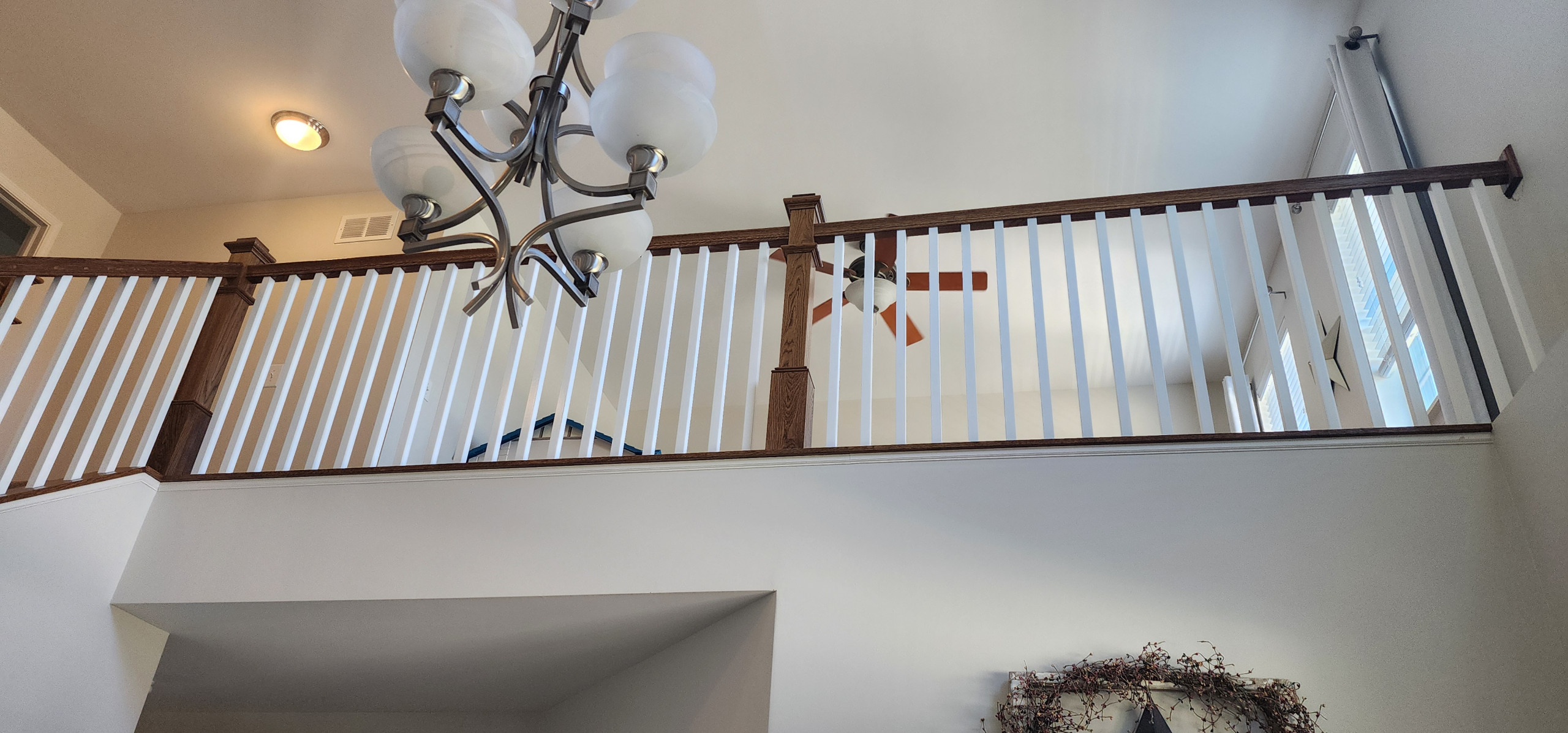 White Oak Provincial Box Newels with square white balusters