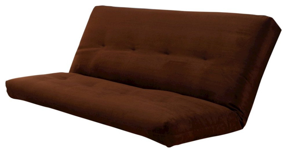 Coil Hinged Full Mattress Suede Chocolate Transitional Futon