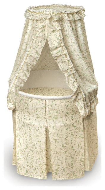 Badger Basket Empress Round Baby Bassinet with Canopy – Ecru and Leaf Print Bedding