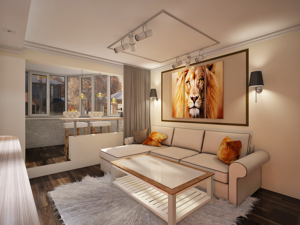 Дизайн-проект 3-комнатной квартиры. Гостиная. Огонь