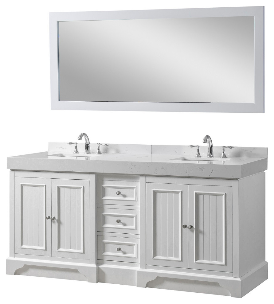 72" Exclusive Kingswood Bath Vanity, White and Mirror