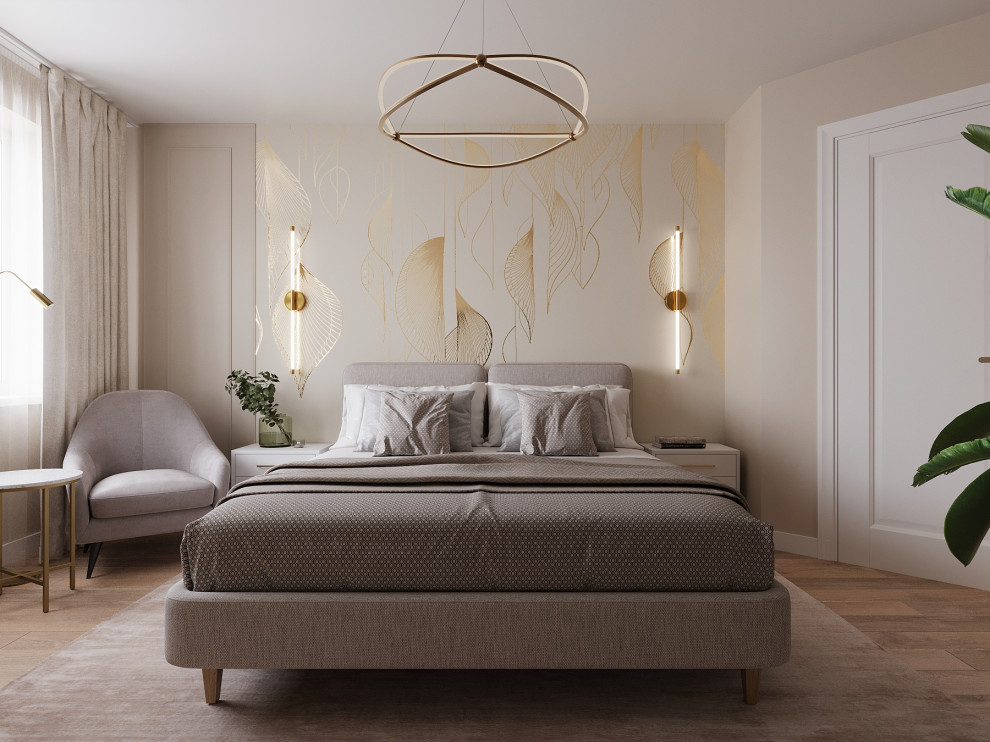 Бежевый в спальне .