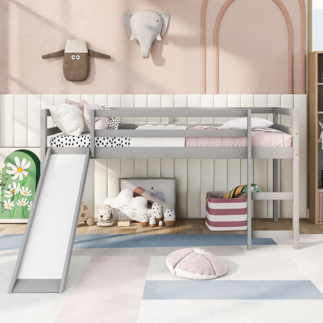 TATEUS Rustic Loft Bed With Slide and Twin Size, Solid Pine Wood ...